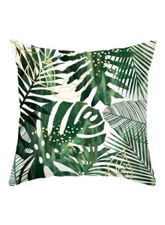 Buy Tropical Leaves Printed Cushion Cover Green/White/Gold 45x45cm in Saudi Arabia