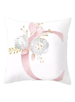 Buy Floral C Letter Printed Cushion Cover White/Pink 45x45cm in UAE