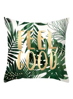 Buy Tropical Leaves Design Cushion Cover White/Green/Yellow 45x45cm in Saudi Arabia