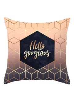 Buy Geometric With Slogan Design Cushion Cover Gold/Black 45x45cm in UAE