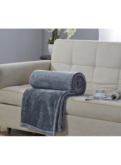 Buy Double Face Super Soft Flannel Blanket Polyester Grey 200x150cm in UAE