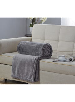 Buy Double Face Super Soft Flannel Blanket Polyester Silver/Grey in UAE