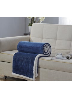 Buy Double Face Super Soft Flannel Blanket Polyester Blue/White in UAE