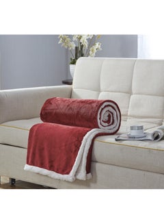 Buy Double Face Super Soft Flannel Blanket Polyester Maroon/White in UAE