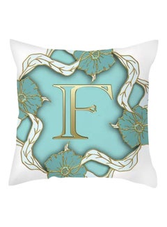 Buy Letter F Printed Cushion Cover Blue/Gold/White 45x45cm in UAE