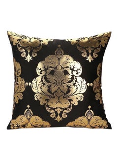 Buy Damask Pattern Printed Decorative Cushion Cover Black/Gold 45x45cm in UAE