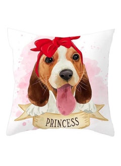 Buy Dog Printed Decorative Cushion Cover White/Pink/Brown 45x45cm in UAE