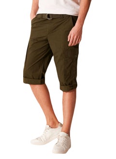 Buy Cargo Mid Length Shorts With Belt Khaki in Saudi Arabia