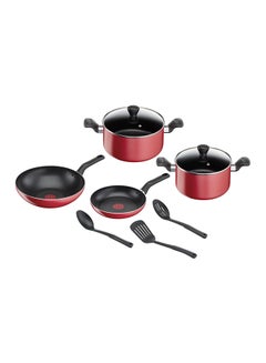 Buy 9-Piece Non-Stick Lightweight Durable And Premium Quality Cookware Set Includes 2 x Pots (22cm,24cm), 2 x Lids, 2 x Fry Pan (24cm,28cm) 1 x Wok Pan Spatula, 1 x Spoon, 1 x Slotted Spoon Red/Black 24cm in UAE