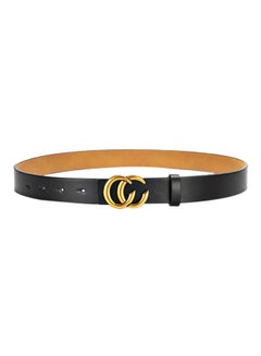 Buy PU Leather Belt With Double C Buckle Black/Gold in Saudi Arabia