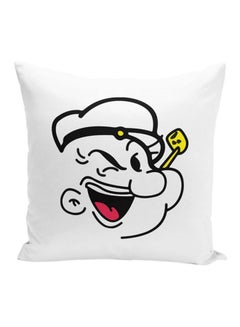 Buy Popeye Face Minimal Style Throw Pillow With Stuffing White/Red/Black 16x16inch in UAE