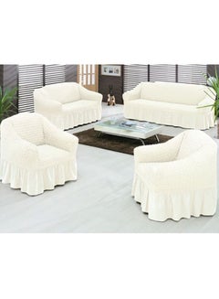 Buy 4-Piece Sofa Cover Set White 220x100x100cm in UAE