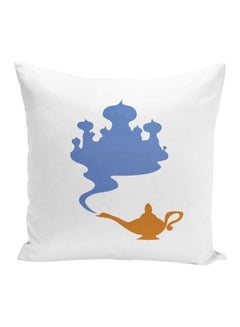 Buy Aladdin And Jasmine Palace Genie Lamp Throw Pillow With Stuffing White/Blue/Gold 16x16inch in UAE