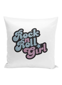 Buy Rock N Roll Girl Printed Throw Pillow White/Blue/Pink 16x16inch in UAE