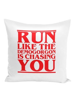 اشتري Run Like Demogorgon Is Chasing Throw Pillow With Stuffing أبيض/أحمر 16x16 بوصة في الامارات