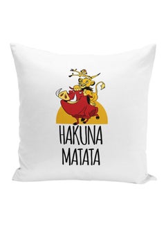 Buy Timon And Pumba Lion King Printed Decorative Pillow White/Yellow 16x16inch in Saudi Arabia