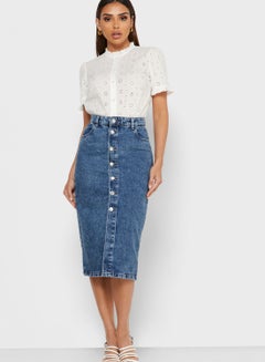 Buy Button Down Denim Skirt Blue in Saudi Arabia