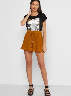 Buy Tie Waist Mini Shorts Brown in Saudi Arabia