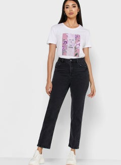 Buy High Waist Straight Jeans Black in Saudi Arabia