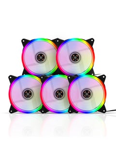 Buy 5-Piece Computer Radiator RGB Fan 12 cm White/Black in Saudi Arabia