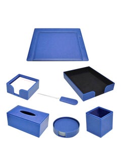 Buy 7-Piece Executive Desk Set Blue/Black/White in UAE