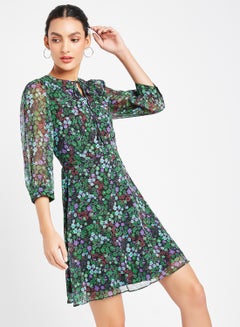 Buy Floral Pattern A-Line Dress Multicolour in Saudi Arabia