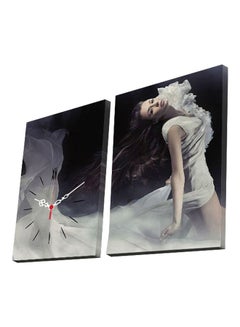 Buy 2-Piece Decorative Wall Art And Wall Clock Set White/Black 30x40cm in Egypt