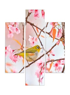 Buy 3-Piece Bird Themed Decorative Wall Painting Set White/Pink/Green 60x140cm in Egypt