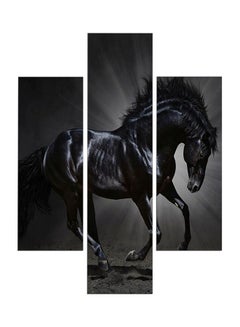 Buy 3-Piece Horse Themed Decorative Wall Painting Set Black/Grey 60x140cm in Egypt