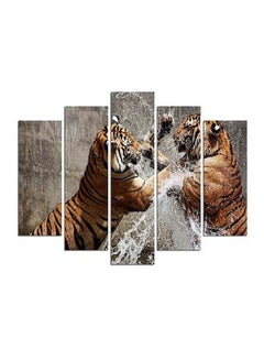 Buy 5-Piece Decorative Tiger Themed Wall Painting Set With Frame Multicolour 110x60cm in Egypt