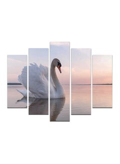 Buy 5-Piece Decorative Goose Themed Wall Painting Set With Frame White/Grey 110x60cm in Egypt