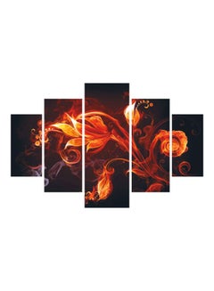 Buy 5-Piece Decorative Floral Themed Painting Set With Frame Orange/Black 56x92cm in Egypt