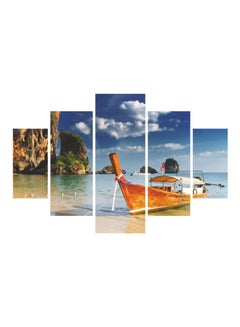 Buy 5-Piece Decorative Boat Themed Painting Set With Frame Multicolour 56x92cm in Egypt