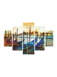 Buy 5-Piece Decorative Boat Themed Painting Set With Frame Multicolour 56x92cm in Egypt