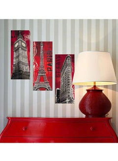 Buy 3-Piece Decorative Paris Themed Wall Painting Set Red/Black/Brown 3x(15x40)cm in Egypt