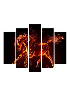 Buy 5-Pieces Fiery Horse Themed Decorative Wall Painting Set Yellow/Brown 150x60cm in Egypt