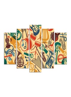 Buy 5-Pieces Musical Instruments Themed Decorative Wall Painting Set Orange/Beige/Blue 150x60cm in Egypt