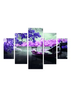 Buy 5-Piece Scenery Themed Wall Painting Set Grey/Purple/Pink 92x56cm in Egypt