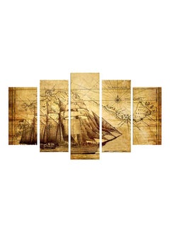 Buy 5-Pieces Ship Map Themed Decorative Wall Painting Set Beige/Brown/Yellow 150x60cm in Egypt