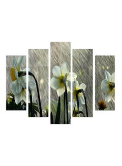 Buy 5-Pieces Floral Decorative Wall Painting Set Grey/White/Yellow 150x60cm in Egypt