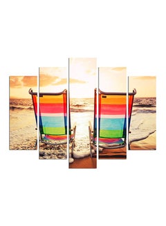 Buy 5-Pieces Sun Bathing Seats Decorative Wall Painting Set Beige/Red/Blue 150x60cm in Egypt