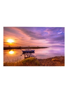 Buy Sunset With Boat Themed Wall Art With Panel Brown/Purple/Yellow 52x80cm in Egypt