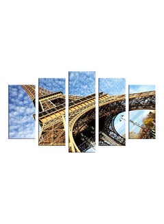 Buy 5-Piece Eiffel Tower Decorative Wall Painting Set Beige/Blue/Black 150x60cm in Egypt