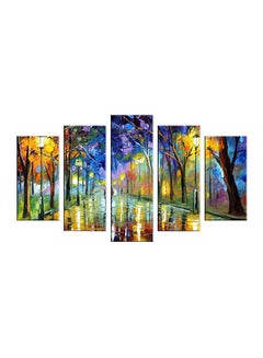 Buy 5-Piece Tree Road Decorative Wall Painting Set Green/Blue/Yellow 150x60cm in Egypt