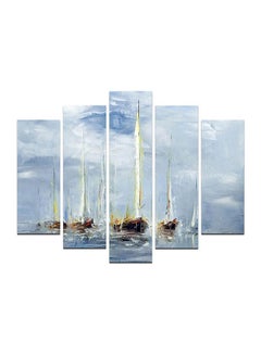 Buy 5-Pieces Ship Themed Decorative Wall Painting Set Blue/White/Yellow 150x60cm in Egypt