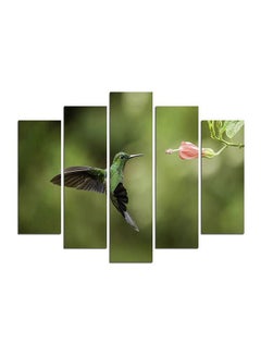 Buy 5-Pieces Bird Themed Decorative Wall Painting Set Green/Black/Pink 150x60cm in Egypt