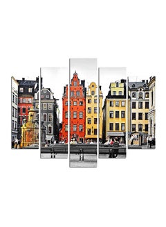 Buy 5-Pieces Buildings Themed Decorative Wall Painting Set Orange/Yellow/Black 150x60cm in Egypt