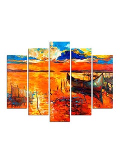 Buy 5-Pieces Boat Themed Decorative Wall Painting Set Orange/Blue/Yellow 150x60cm in Egypt