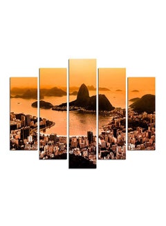 Buy 5-Pieces City Themed Decorative Wall Painting Set Orange/Black/White 150x60cm in Egypt