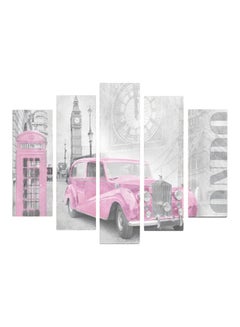 Buy 5-Pieces Vintage Car Themed Decorative Wall Painting Set Grey/Pink 150x60cm in Egypt